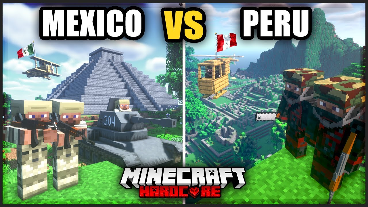 100 jugadores SIMULAN UNA GUERRA entre MEXICO y PERU en Minecraft Hardcore!!