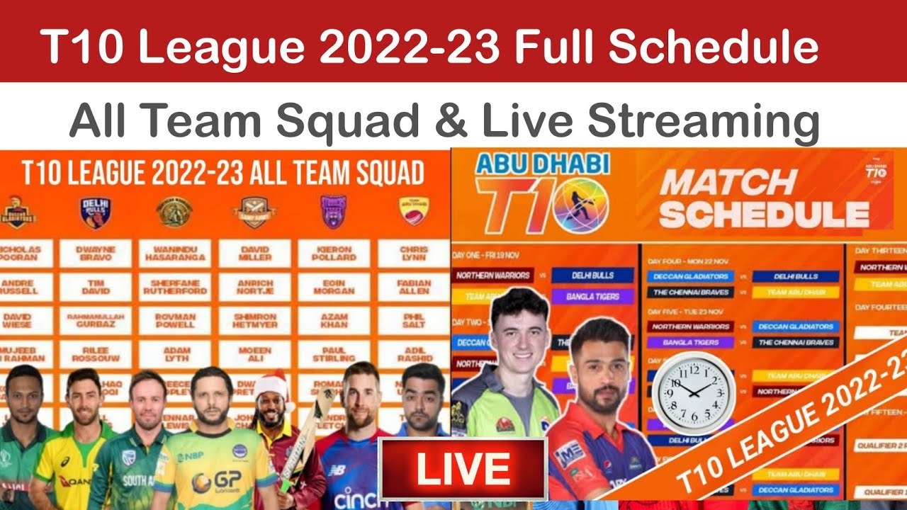 T10 League 2022 Schedule, all team squad, live streaming tv Channel