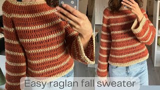 Easy raglan style fall sweater with no assembly - crochet tutorial