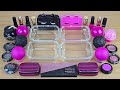 PINK vs BLACK SLIME Mixing makeup beads and glitter into Clear Slime Satisfying Slime Videos