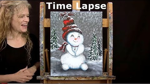TIME LAPSE - Learn How to Paint CUTEST SNOWMAN #2 with Acrylic - Fun Winter Step by Step Tutorial