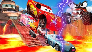 BIG Monster Shark and Chick Hicks VS Poor Lightning McQueen and Dinoco 😥