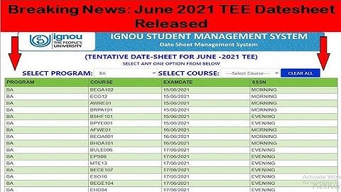 IGNOU June-2021 TEE Datesheet, IGNOU June 2021 Exams