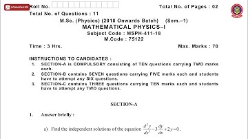 MSC 1ST SEM PHYSICS MATHEMATICAL PHYSICS 1ST NOV 2019 | PTU