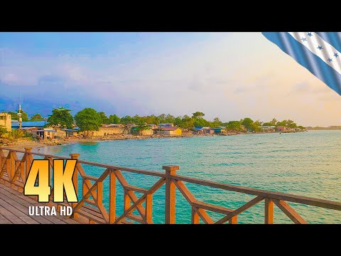 [4K] La Playa del Malecón- Virtual Walking Tour 🇭🇳🏖️🌴 | La Ceiba, Atlántida, Honduras