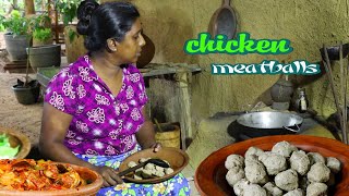 Let's make real chicken-flavored  meatballs easily at home. Meatballs Curry .Village kitchen recipe