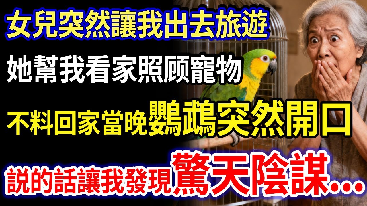 我66歲，女兒突然讓我出去旅遊，她幫我看家照顾寵物，不料回家當晚鸚鵡突然開口，説的話讓我發現驚天陰謀...
