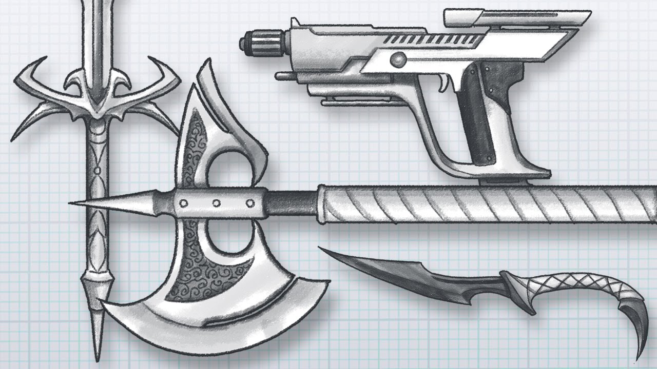 ⁣How to DESIGN AWESOME WEAPONS! Draw your own guns, swords, axes, knives and more!