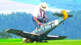 Giant Scale Bf-109 E Spinner Flies Off and Hard Landing