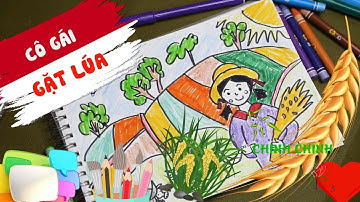 Vẽ bức tranh cô gái gặt lúa, cánh đồng lúa chín | Draw a picture of a girl reaping rice