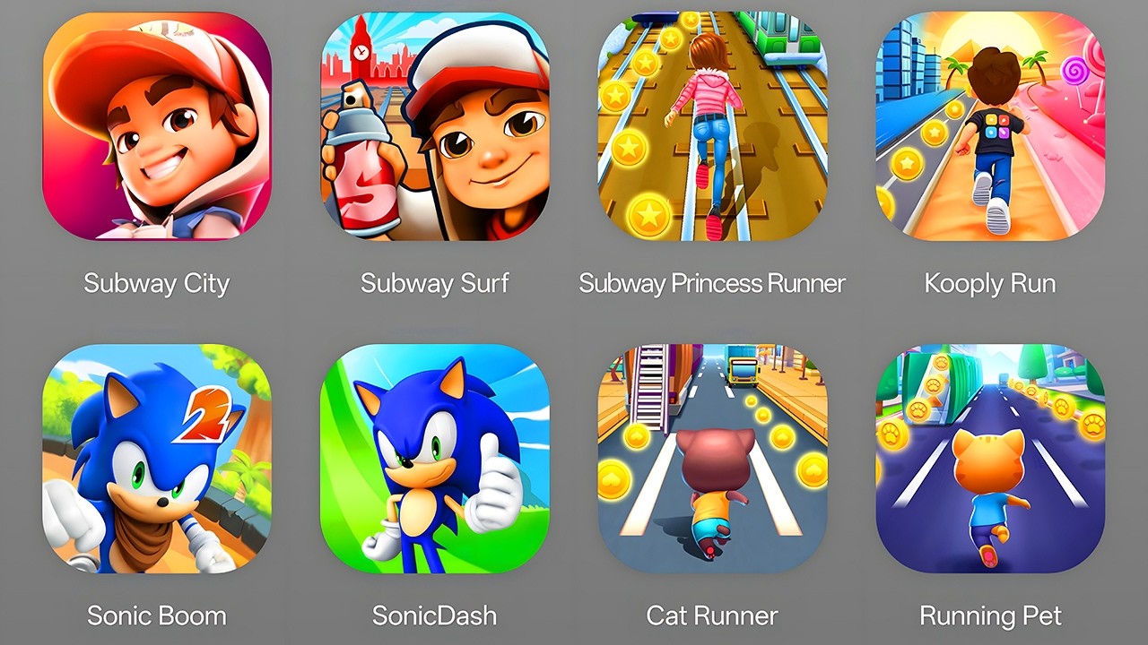 Subway Surfers City, Subway Surfers, Subway Princess Runner, Kooply Run, Sonic Dash, Cat Runner