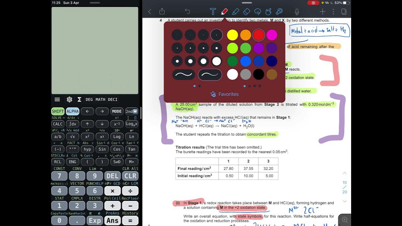 Q4a 2020 • Unknown metal acid back titration • OCR A H432 Paper 3 • A