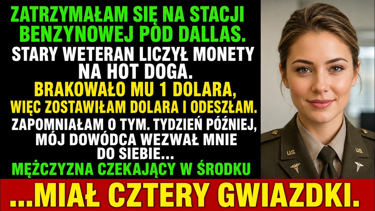 Wystarczył jeden dolar i zwykły hot dog na podrzędnej stacji benzynowej, żeby wszystko się zmieniło. W tamto deszczowe wtorkowe popołudnie stałam w kolejce za starszym mężczyzną w wyblakłej kurtce...