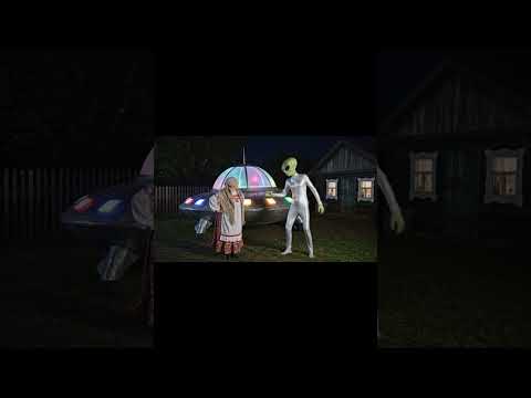 Бабушка и Пришелец танцуют под гармонь #бабушка #бабка #пришелец #инопланетянин #деревня #нейросеть