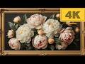 4K TV WALLPAPER Elegant Peony Flowers in Golden Frame | Classic Floral Fine Art