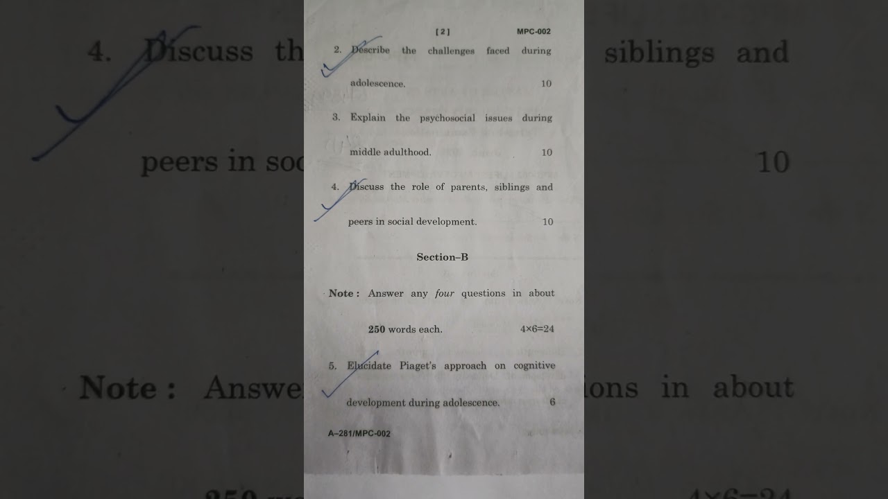 MPC 002 Lifespan Development term end examination 2025 question paper