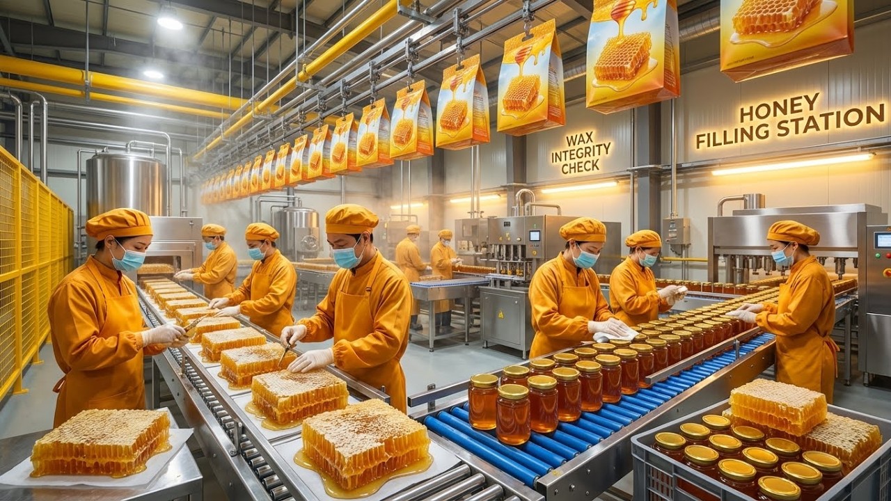 Inside a Honey Factory: How They Harvest Honey from Beehives and Make Pure Honey (Full Process)