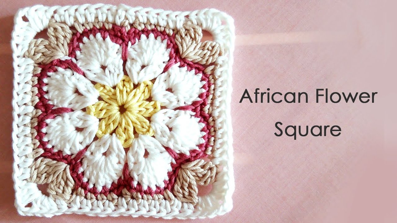 アフリカンフラワーモチーフの編み方 (かぎ針編み/四角形のモチーフ) *How To Crochet *African Flower Square Crochet Motif * （クロッシェ）