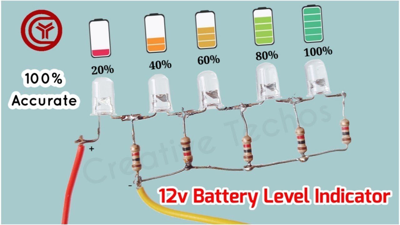 Simple 12 volt battery level indicator circuit - YouTube