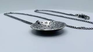 Scenic Route Concave Disk Necklace Nighttime Scene Antiqued Sterling Silver By Klee Angelie Jewelry