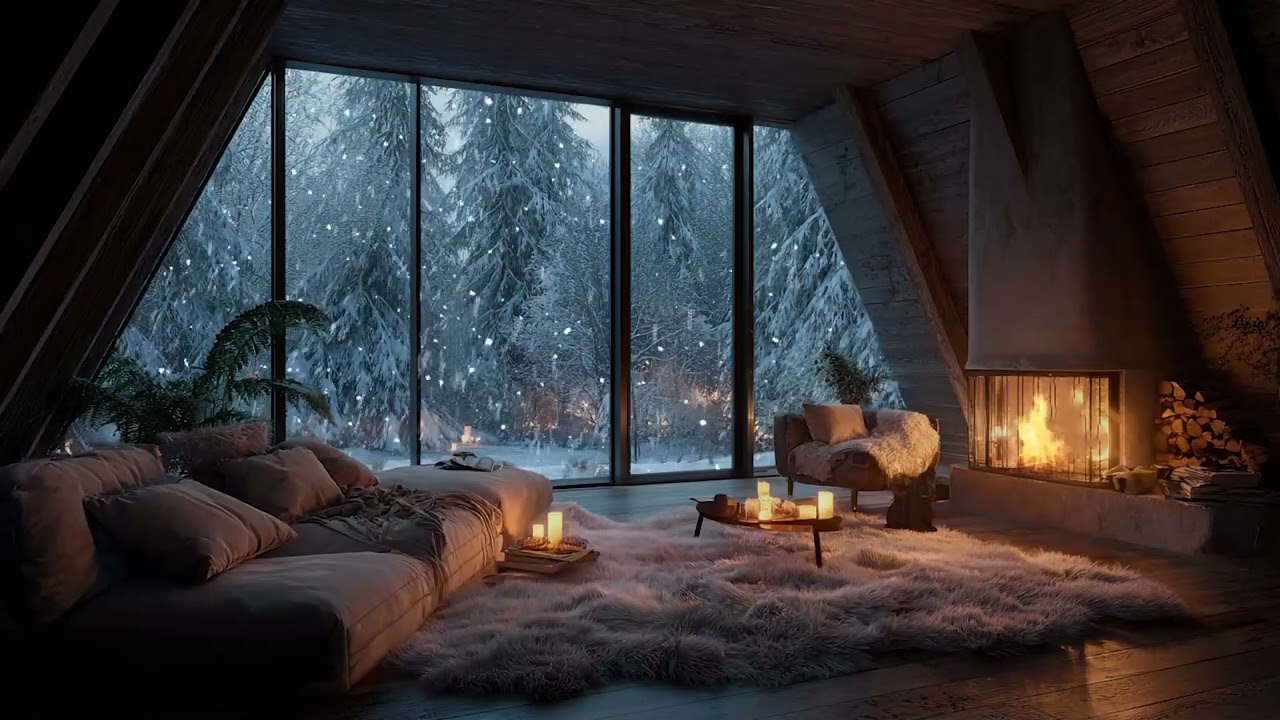 ❄️🎼Quiet Winter Piano Escape | Snowfall Night & Fire Warmth