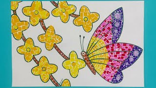 색종이 모자이크. 색종이 오려 붙이기. 봄도안. 개나리도안, confetti mosaic