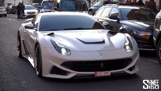 This is a novitec n-largo, based on the ferrari f12 berlinetta, seen
roaming streets of london. car registered in abu dhabi and here you
can see t...