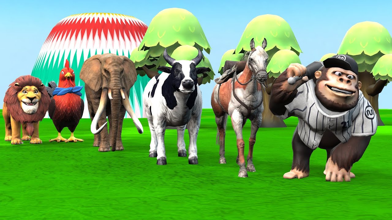 Paint & Animals Cat, Pig, Rabit Buffalo, Lion Fountain Crossing Transformation Animal Cartoon - P1