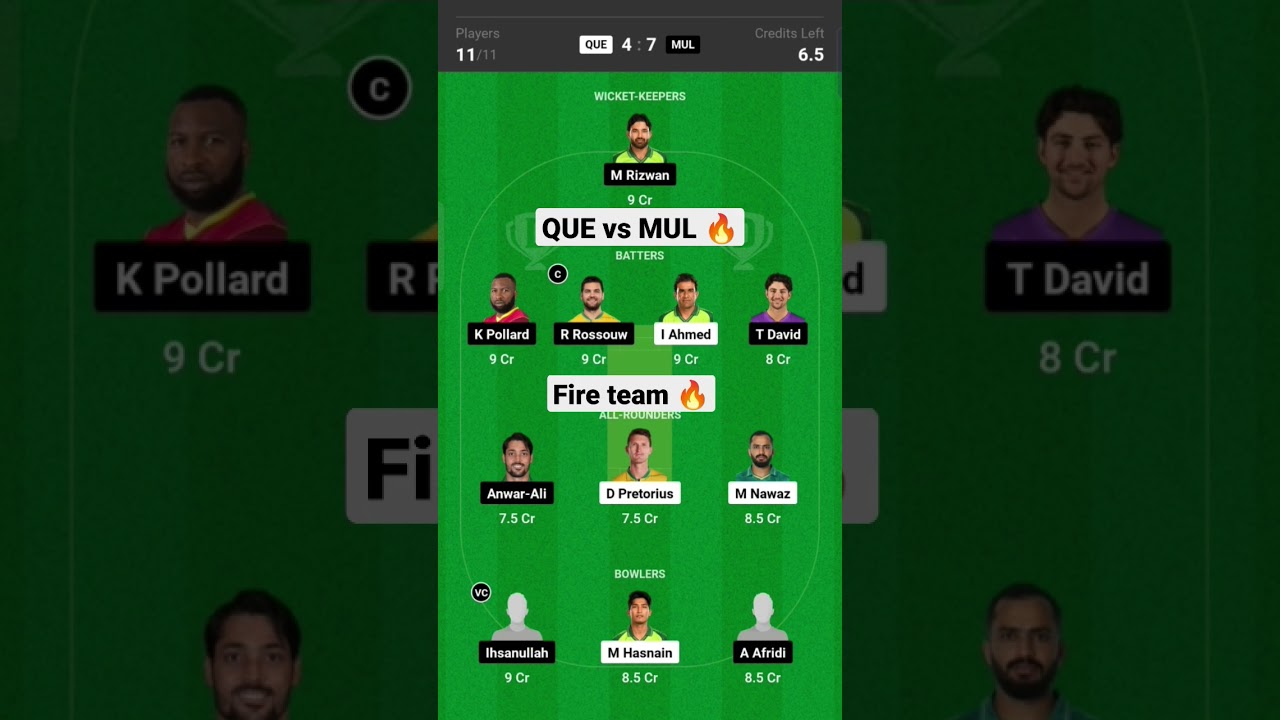 QUE vs MUL PSL t-20 cricket league 2023 dream 11