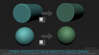 FREE // Primitive & Mesh Fusion IMM Brush Pack for ZBrush