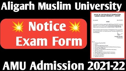 Aligarh Muslim University notice on exam form 2021-22 AMU admission test notice 2021-22
