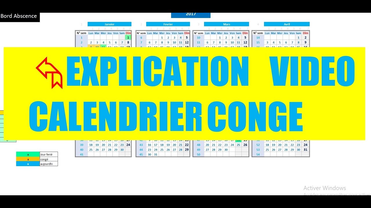 Excel Calendrier état d'absence . - YouTube