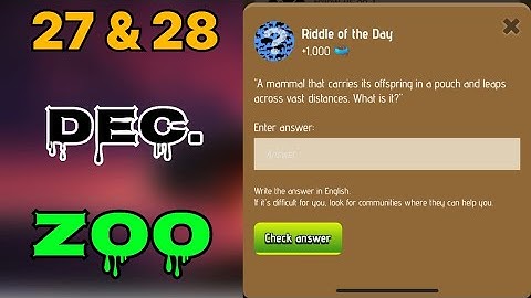 Zoo riddle of the day 27 & 28 December | Riddle of the day Zoo today | riddle of the day zoo | #zoo