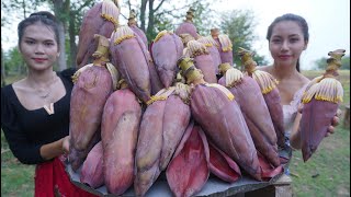 Banana flower salad cook recipe and eat - Amazing video