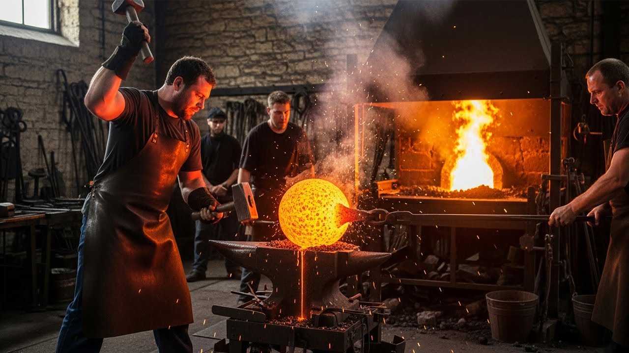 Forging Heavy Metal Ball to Make Sward | @crazyskills