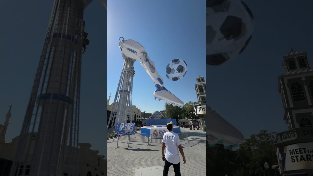 Dare to ride the XXL Football Launcher? @realmadridworld ⚽?#Dubai #RealMadridWorld #HalaMadrid