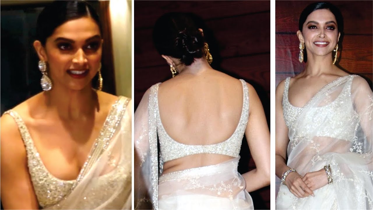 Deepika Padukone Hot and Gorgeous Look In White Saree At Javed Akhtar Full Night Birthday Party 2020 photo image
