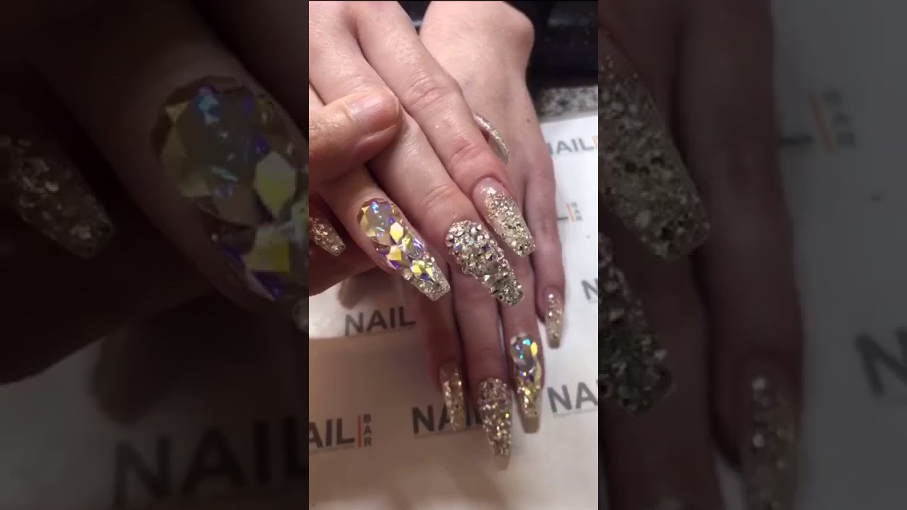 Copper glitter nails with stones by meghagrover7 YouTube