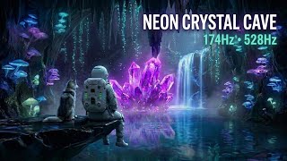 Neon Crystal Cave 🌌 174Hz Deep Healing &amp; 528Hz Deep Sleep | 4K Ambient (2 Hours)