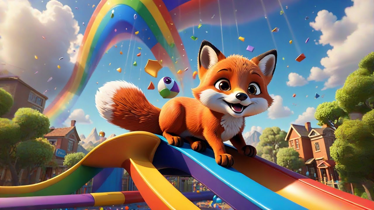 Two Baby Foxes Climb a Slide | Animal Adventure Song for Kids | Fun Nursery Rhymes and Learning