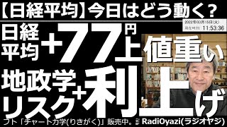 【日経平均－今日はどう動く？】日経平均は＋77円で上値が重い。地政学リスク＋利上げ！　日経225先物、1570(ETF)などの具体的な売買ポイントがわかる動画です。木曜日はFOMCで株は上がりづらい。