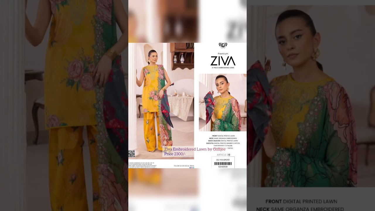 GULLJEE ZIVA EMBROIDERED LAWN ||📲6394960240