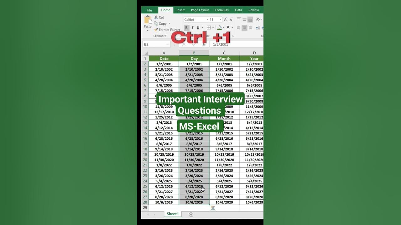 Excel interview question day month year in excel excel exceltips 