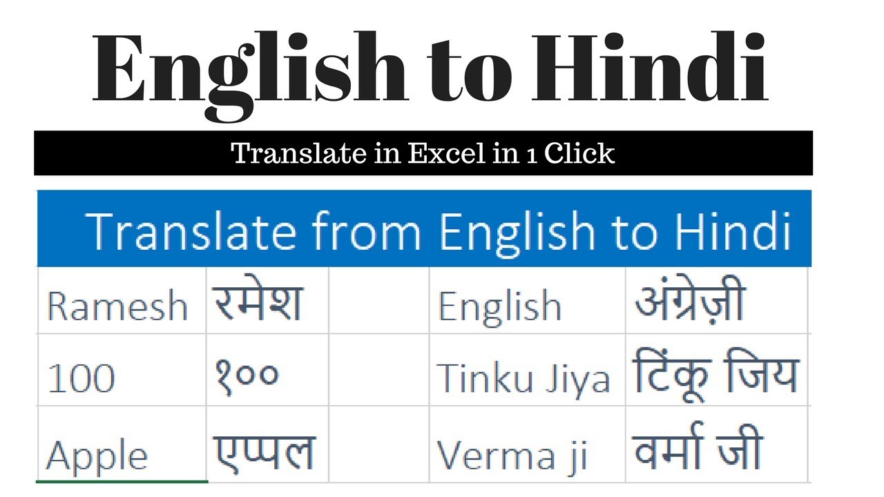 Translate English To Hindi in Excel - YouTube