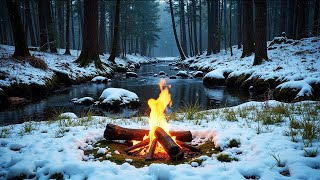 눈 덮인 숲 속의 캠프파이어 ❄️🔥 최고의 휴식을 위한 라이브 자연 소리 screenshot 5