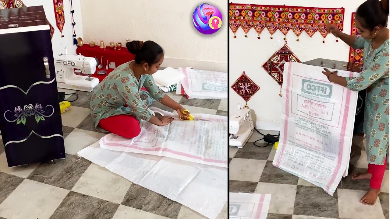 Old plastic bag reused with flour mill cover rice bag reuse ideas