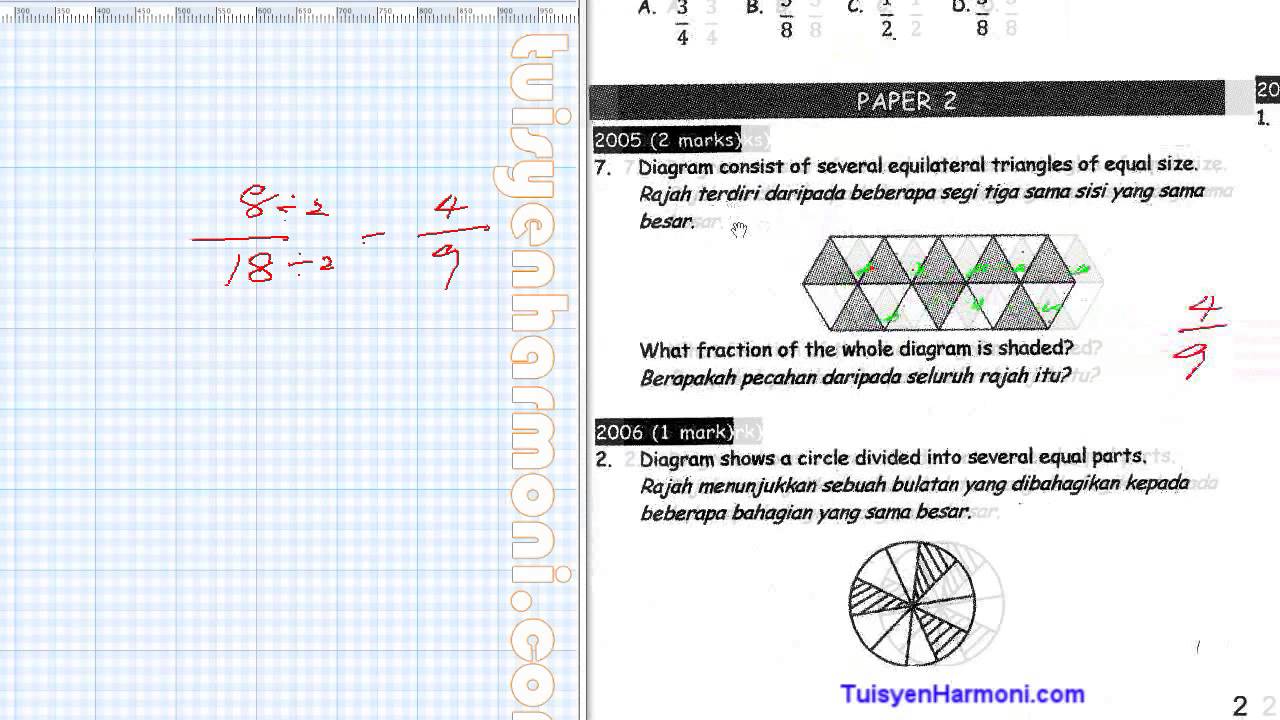 Soalan UPSR Sebenar Math : Pecahan Tahun 4 - YouTube