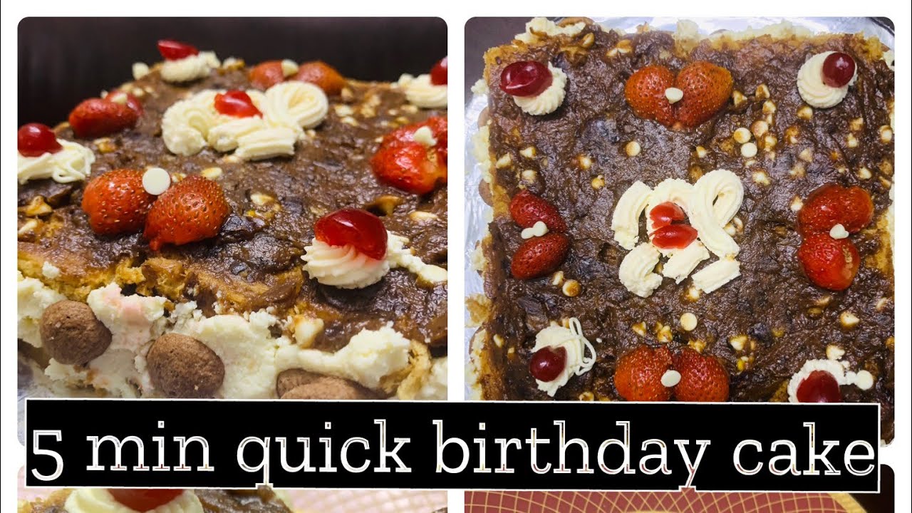 5 min quick and easy healthy birthday cake with dates, strawberries