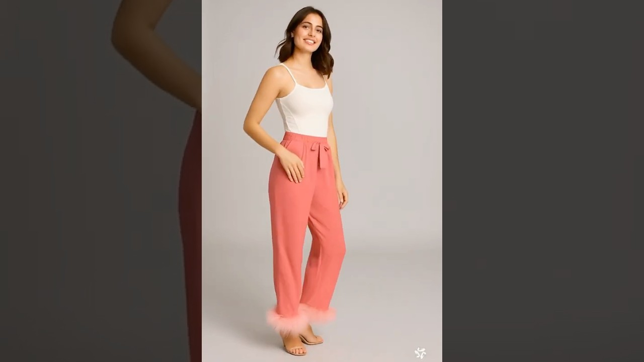 🌸✨ Feather Glam Pants – กางเกงขายาวตกแต่งขนนกฟูฟ่อง ✨🌸