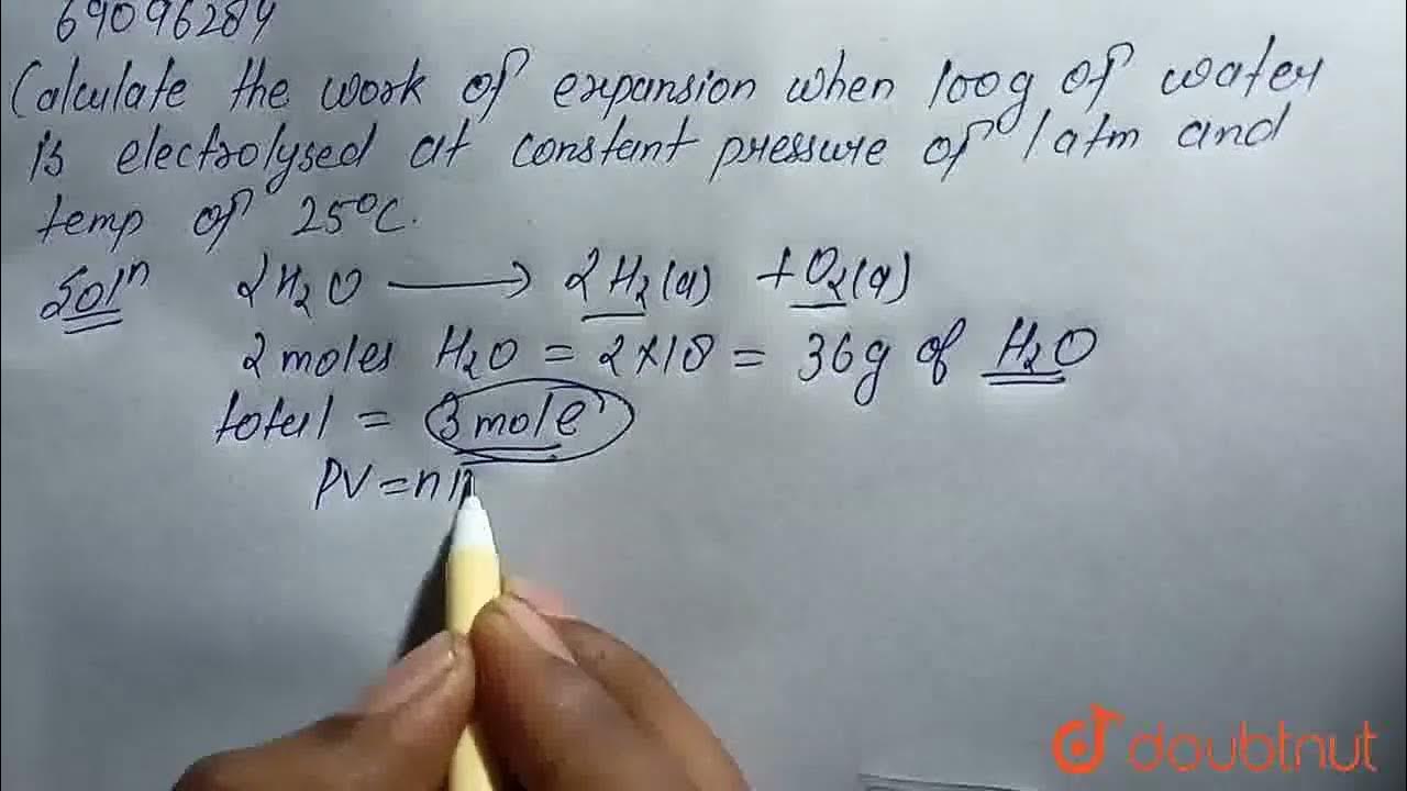 Calculate the work of expansion when 100g of water is electrolysed at a